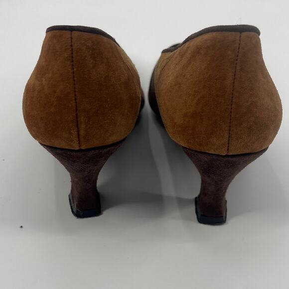 Vintage 90s Jennifer Moore Patchwork Suede Pumps Women Shoes 8.5N Brown Heritage - Picture 7 of 9